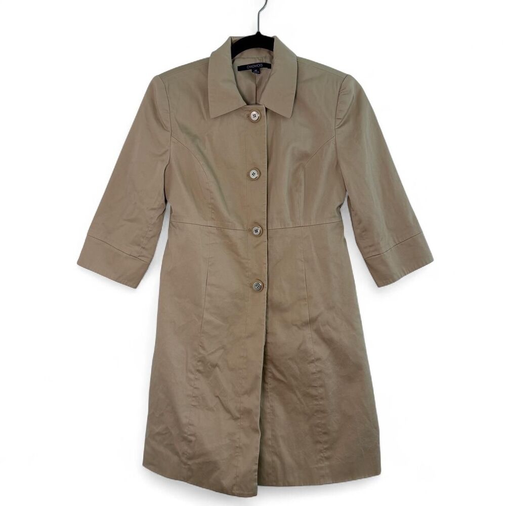 Chadwicks Trench Coat Petite 4P Khaki Tan Button Front Lined Workwear